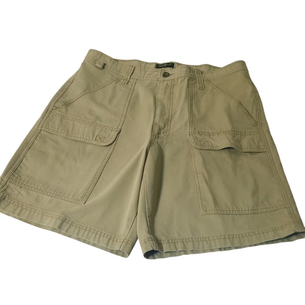 Eddie Bauer Cargo Shorts Mens‎ 36 Tan Khaki Cotton Canvas Utility Outdoor